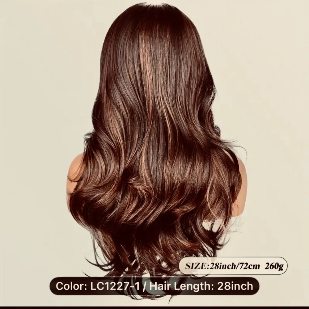 26” Brown with Red Highlights High Density Synthetic Wavy Hair Topper